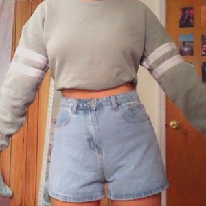 Green stripes cropped sweatshirt